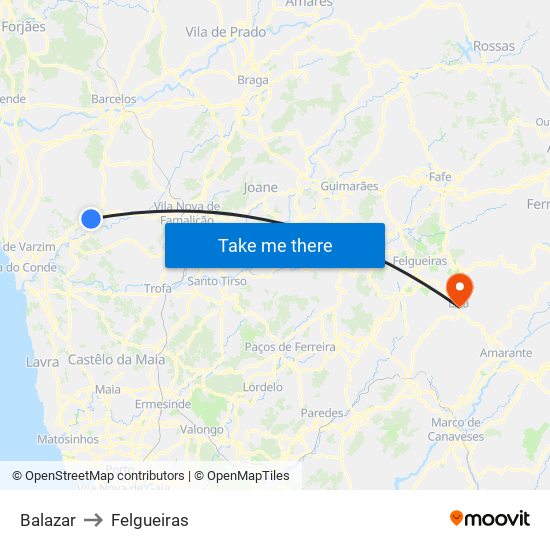 Balazar to Felgueiras map