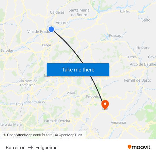 Barreiros to Felgueiras map
