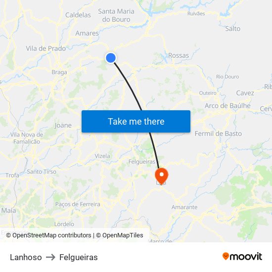 Lanhoso to Felgueiras map