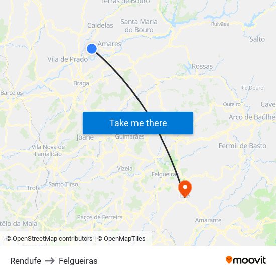 Rendufe to Felgueiras map