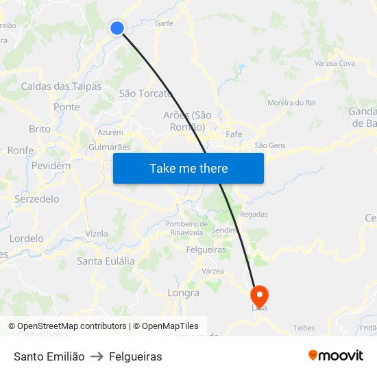Santo Emilião to Felgueiras map