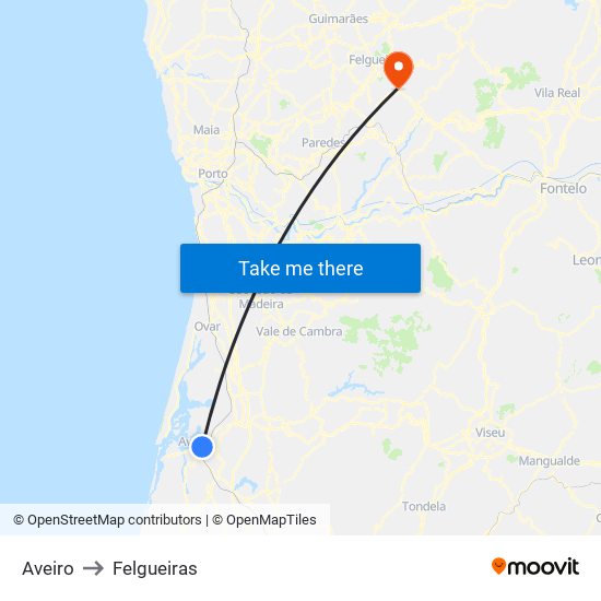Aveiro to Felgueiras map