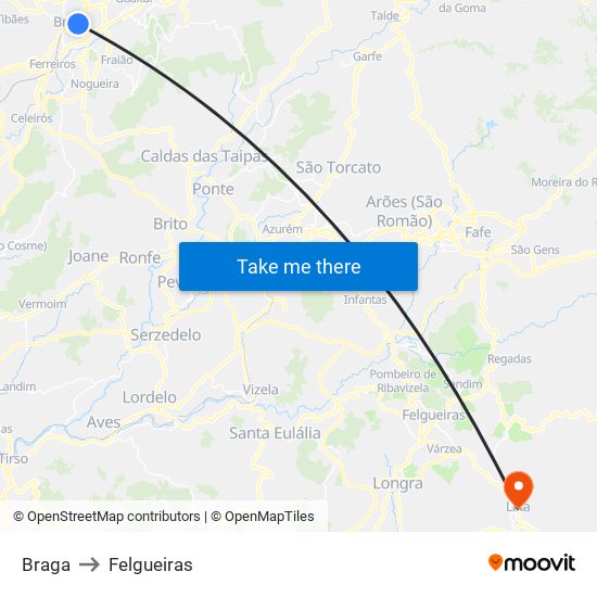 Braga to Felgueiras map