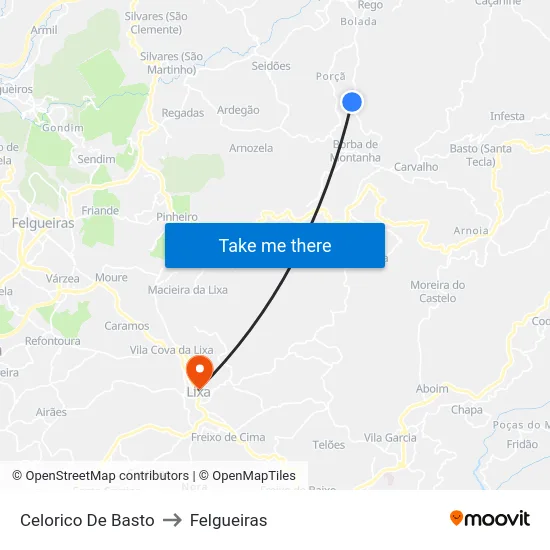 Celorico De Basto to Felgueiras map