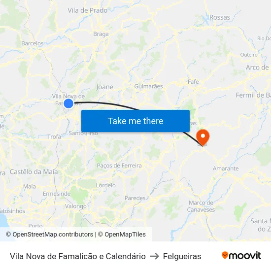Vila Nova de Famalicão e Calendário to Felgueiras map