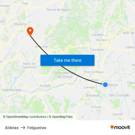 Aldeias to Felgueiras map