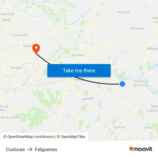 Custoias to Felgueiras map