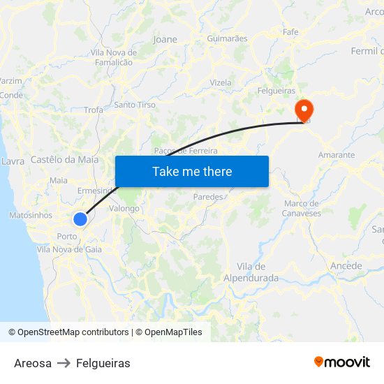 Areosa to Felgueiras map