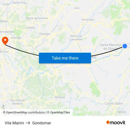 Vila Marim to Gondomar map