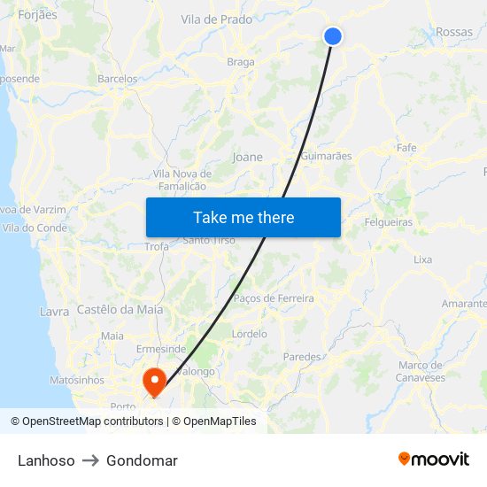 Lanhoso to Gondomar map