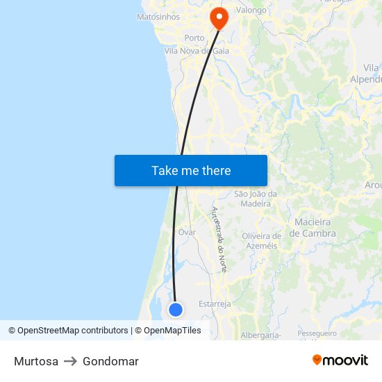 Murtosa to Gondomar map