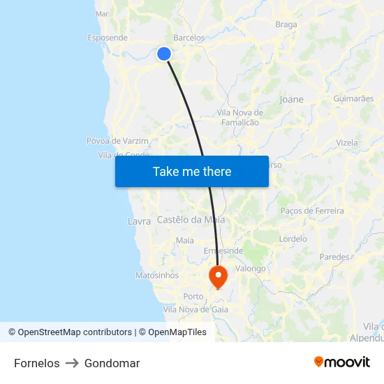 Fornelos to Gondomar map