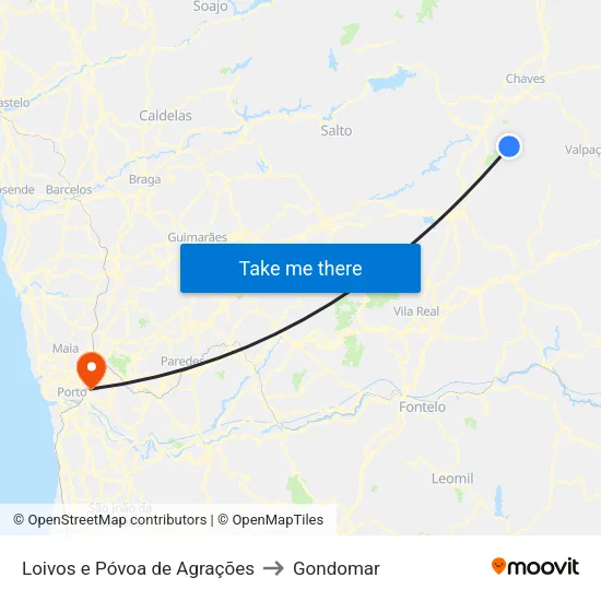 Loivos e Póvoa de Agrações to Gondomar map