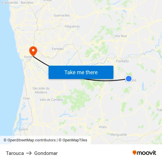 Tarouca to Gondomar map
