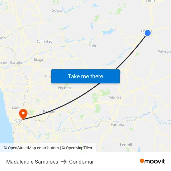 Madalena e Samaiões to Gondomar map