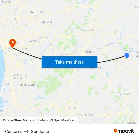 Custoias to Gondomar map