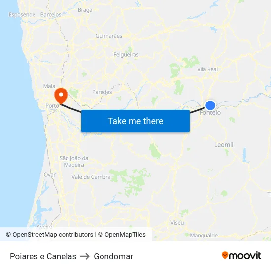 Poiares e Canelas to Gondomar map