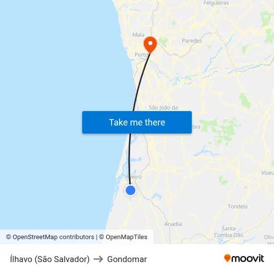 Ílhavo (São Salvador) to Gondomar map