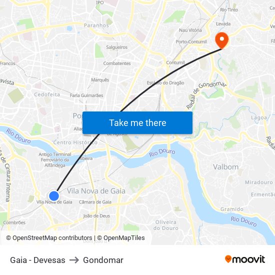 Gaia - Devesas to Gondomar map