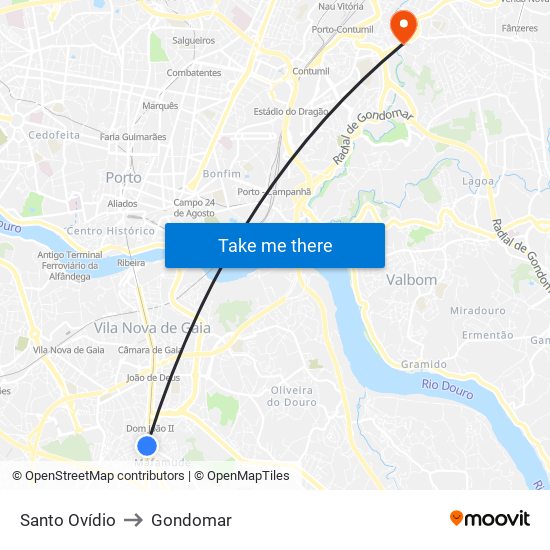 Santo Ovídio to Gondomar map