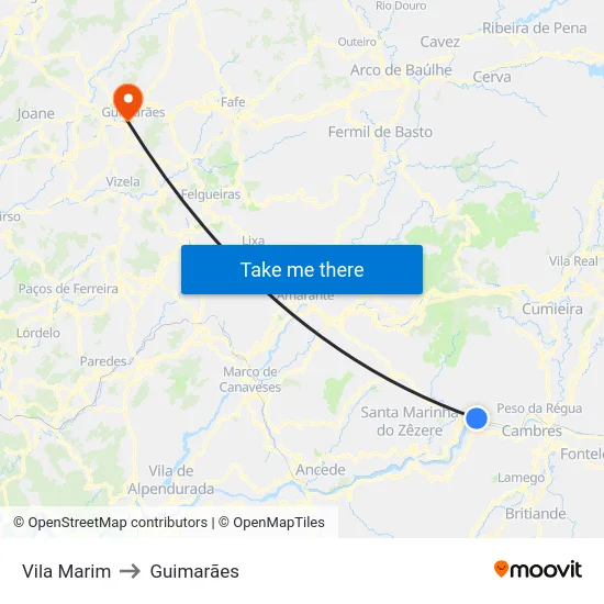 Vila Marim to Guimarães map