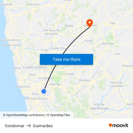 Gondomar to Guimarães map