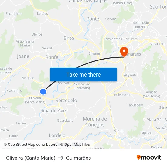 Oliveira (Santa Maria) to Guimarães map