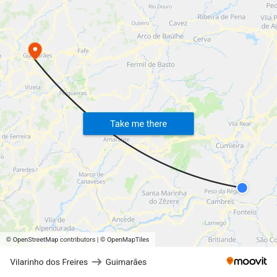 Vilarinho dos Freires to Guimarães map