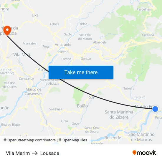 Vila Marim to Lousada map