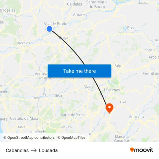 Cabanelas to Lousada map