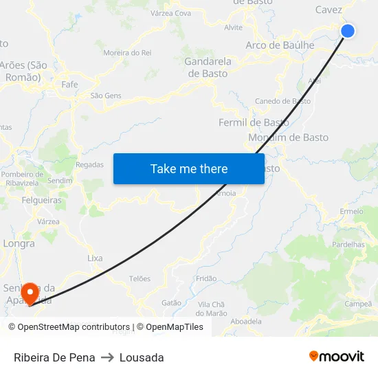 Ribeira De Pena to Lousada map