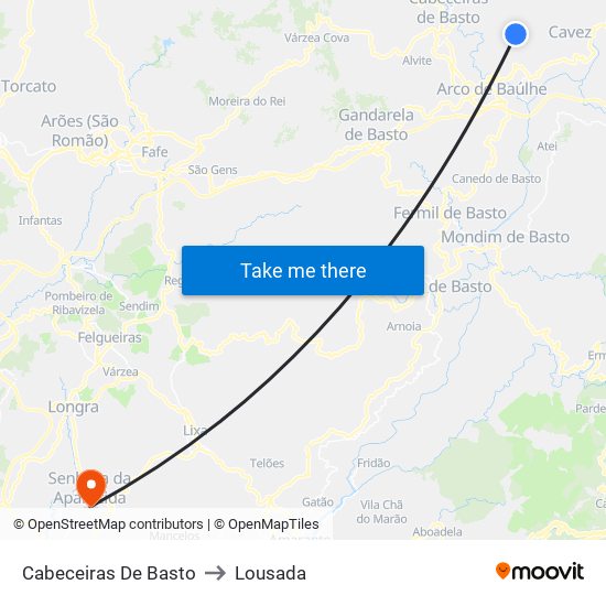 Cabeceiras De Basto to Lousada map