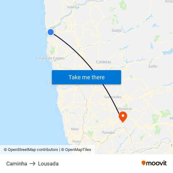 Caminha to Lousada map