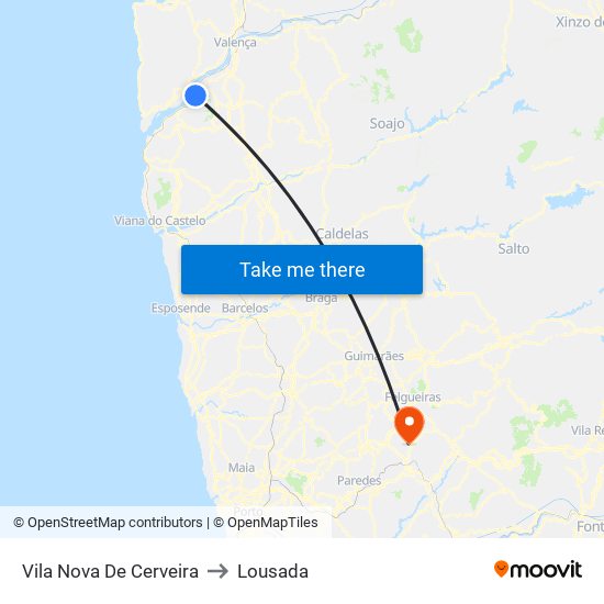 Vila Nova De Cerveira to Lousada map