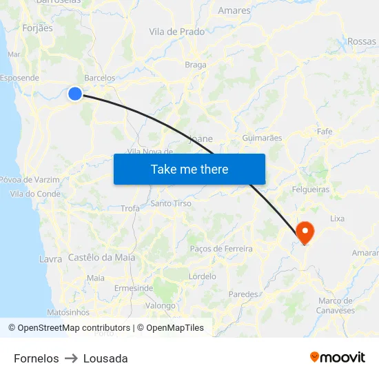 Fornelos to Lousada map