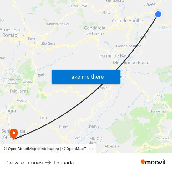 Cerva e Limões to Lousada map
