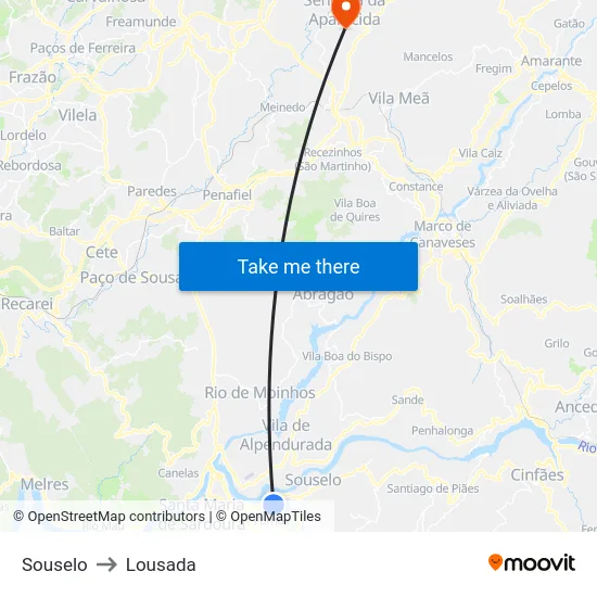 Souselo to Lousada map