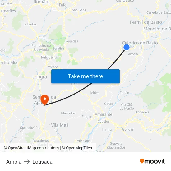 Arnoia to Lousada map