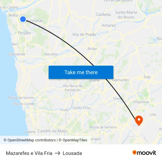 Mazarefes e Vila Fria to Lousada map