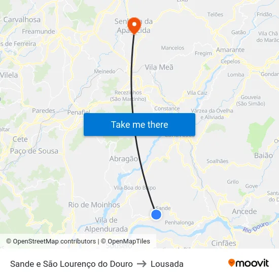 Sande e São Lourenço do Douro to Lousada map