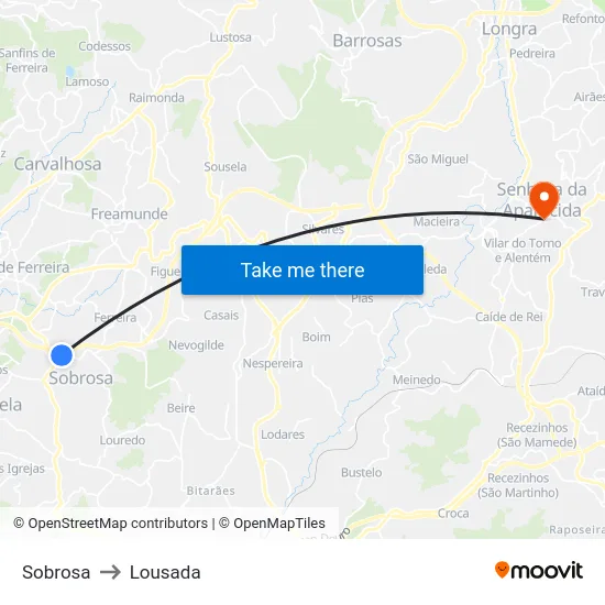Sobrosa to Lousada map