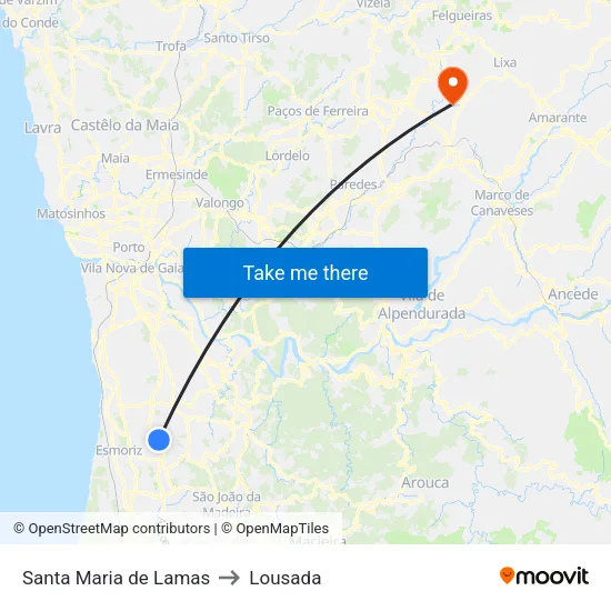 Santa Maria de Lamas to Lousada map