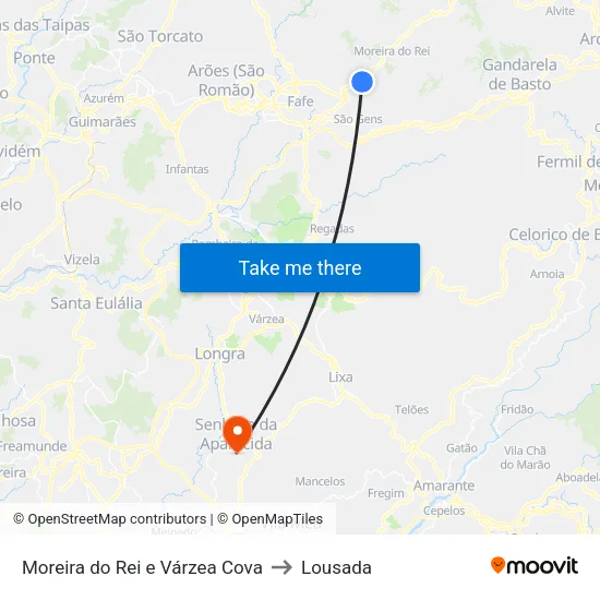Moreira do Rei e Várzea Cova to Lousada map