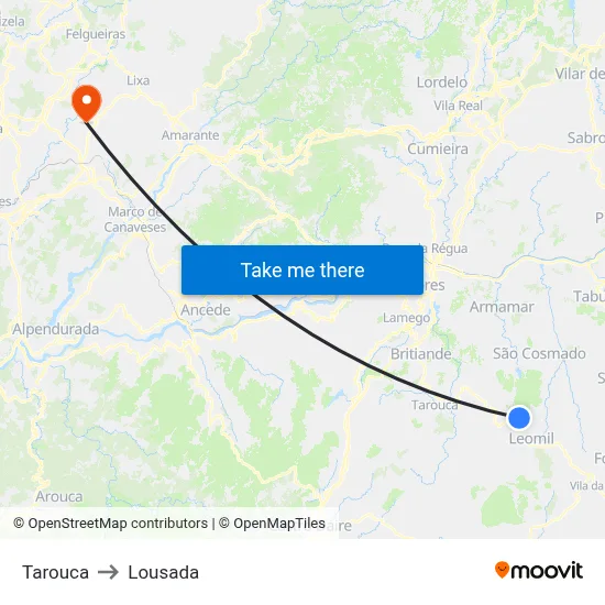 Tarouca to Lousada map