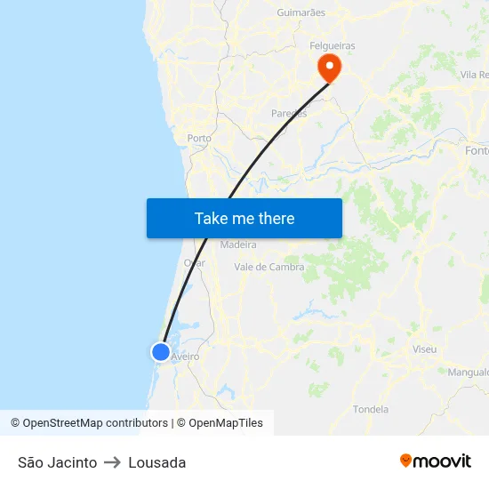 São Jacinto to Lousada map