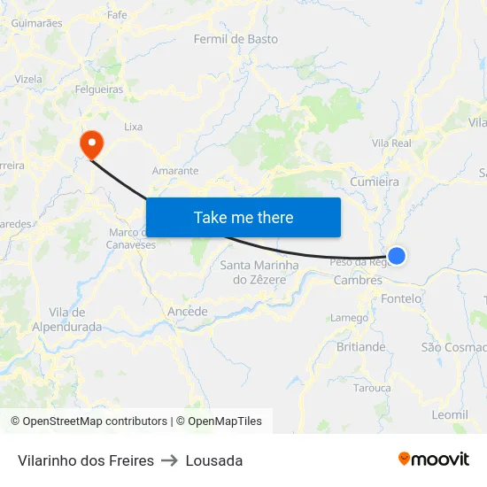 Vilarinho dos Freires to Lousada map