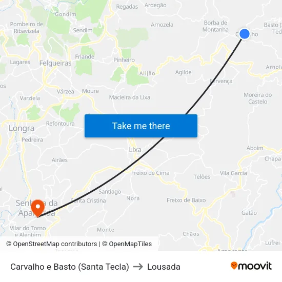 Carvalho e Basto (Santa Tecla) to Lousada map