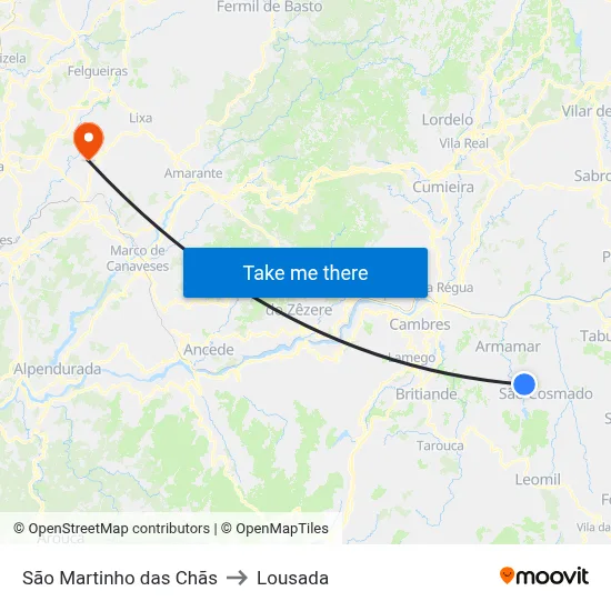 São Martinho das Chãs to Lousada map