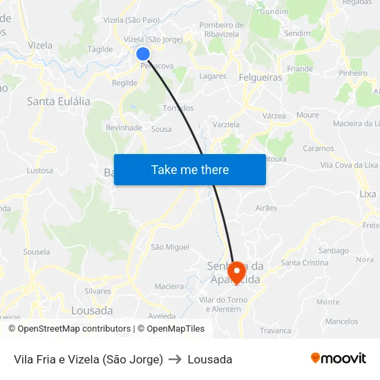 Vila Fria e Vizela (São Jorge) to Lousada map