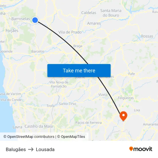 Balugães to Lousada map